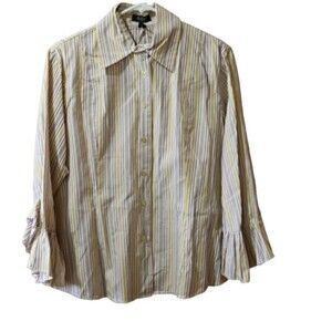 Peck Peck Vintage Ruffle Sleeve Striped Button Down Career Shirt 14